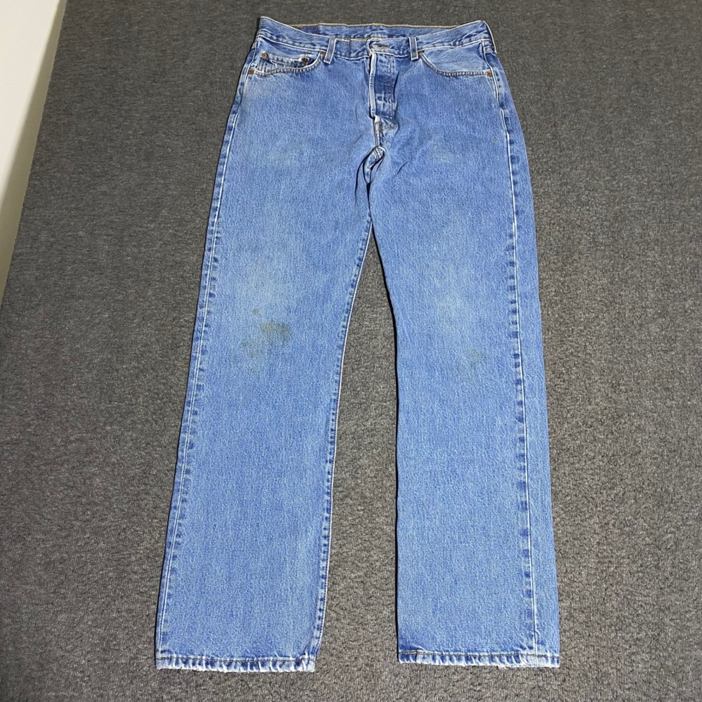 Levis 501 Original Fit Jeans Mens 34x32 Blue Denim Straight Leg Button Fly Work